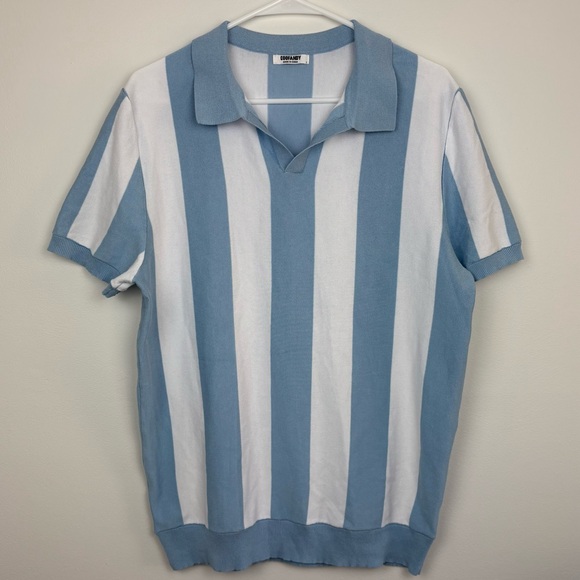 Coofandy Other - Coofandy Vertical Stripe Polo Shirt in Light Blue & White size Large casual
